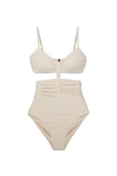 Simkhai JUNE RIBBED CUTOUT HENLEY RUCHED SWIMSUIT | Thumbnail 1