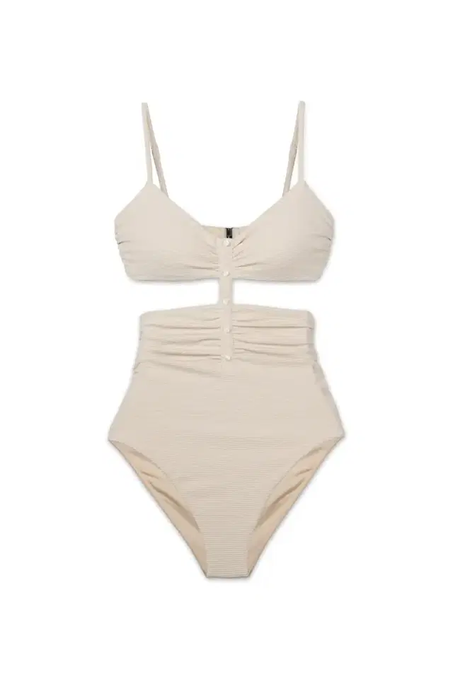 Simkhai JUNE RIBBED CUTOUT HENLEY RUCHED SWIMSUIT