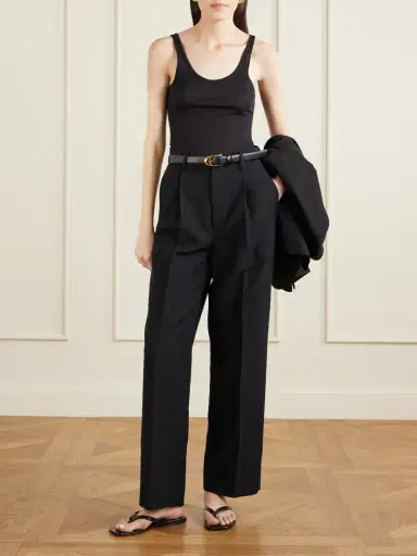 Auralee Pleated Wool, Cotton And Linen-blend Oxford Wide-leg Pants | Thumbnail 2 Auralee Pleated Wool, Cotton And Linen-blend Oxford Wide-leg Pants | Thumbnail 2