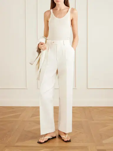 Auralee Pleated Wool, Cotton And Linen-blend Oxford Wide-leg Pants | Thumbnail 2 Auralee Pleated Wool, Cotton And Linen-blend Oxford Wide-leg Pants | Thumbnail 2