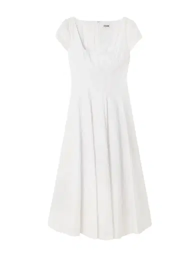 Staud Wells Pleated Cotton-blend Poplin Midi Dress | Thumbnail 1 Staud Wells Pleated Cotton-blend Poplin Midi Dress | Thumbnail 1