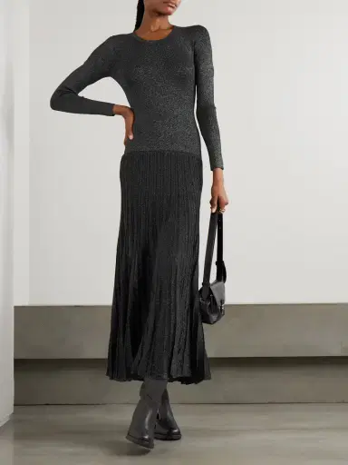 Isabel Marant Guetty Pleated Metallic-knit Midi Dress | Thumbnail 2 Isabel Marant Guetty Pleated Metallic-knit Midi Dress | Thumbnail 2