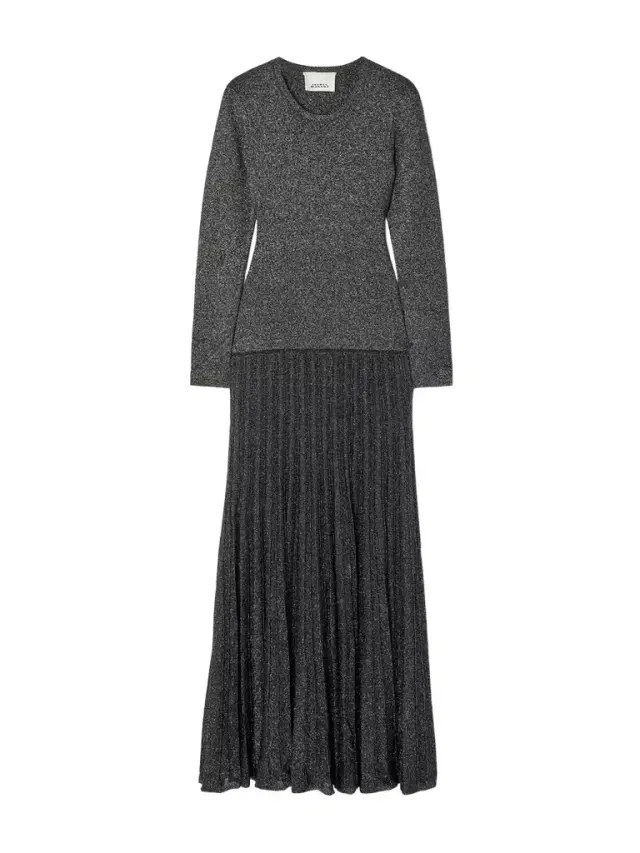 Guetty Pleated Metallic-knit Midi Dress