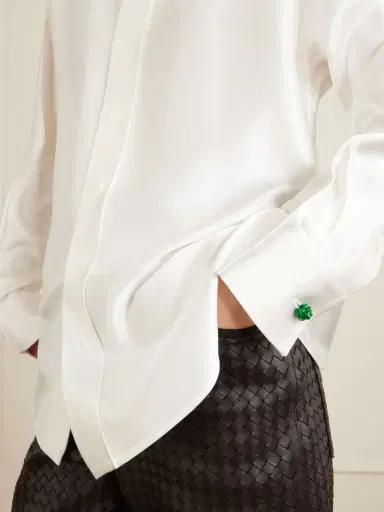 Bottega Veneta Tie-detailed Silk-satin Shirt | Thumbnail 4