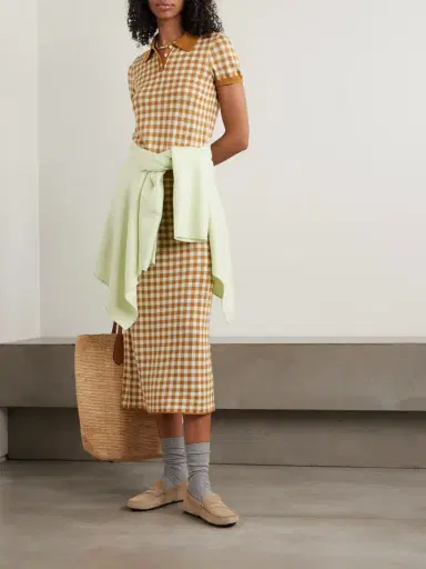 Guest In Residence Gingham Silk And Linen-blend Jacquard Midi Skirt | Thumbnail 2 Guest In Residence Gingham Silk And Linen-blend Jacquard Midi Skirt | Thumbnail 2