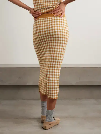 Guest In Residence Gingham Silk And Linen-blend Jacquard Midi Skirt | Thumbnail 3 Guest In Residence Gingham Silk And Linen-blend Jacquard Midi Skirt | Thumbnail 3