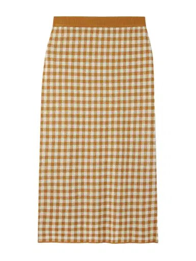 Guest In Residence Gingham Silk And Linen-blend Jacquard Midi Skirt | Thumbnail 1 Guest In Residence Gingham Silk And Linen-blend Jacquard Midi Skirt | Thumbnail 1