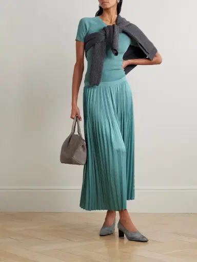 Joseph Rabat Stretch Knit-trimmed Pleated Satin Midi Skirt | Thumbnail 2