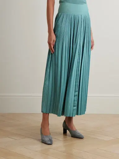 Joseph Rabat Stretch Knit-trimmed Pleated Satin Midi Skirt | Thumbnail 3