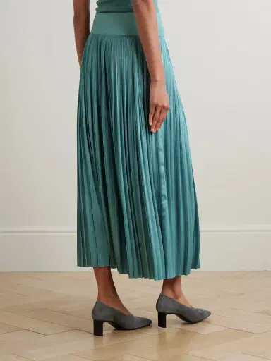 Joseph Rabat Stretch Knit-trimmed Pleated Satin Midi Skirt | Thumbnail 4