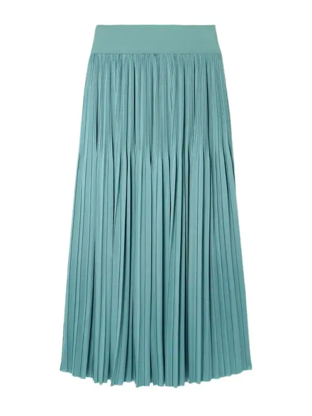 Rabat Stretch Knit-trimmed Pleated Satin Midi Skirt