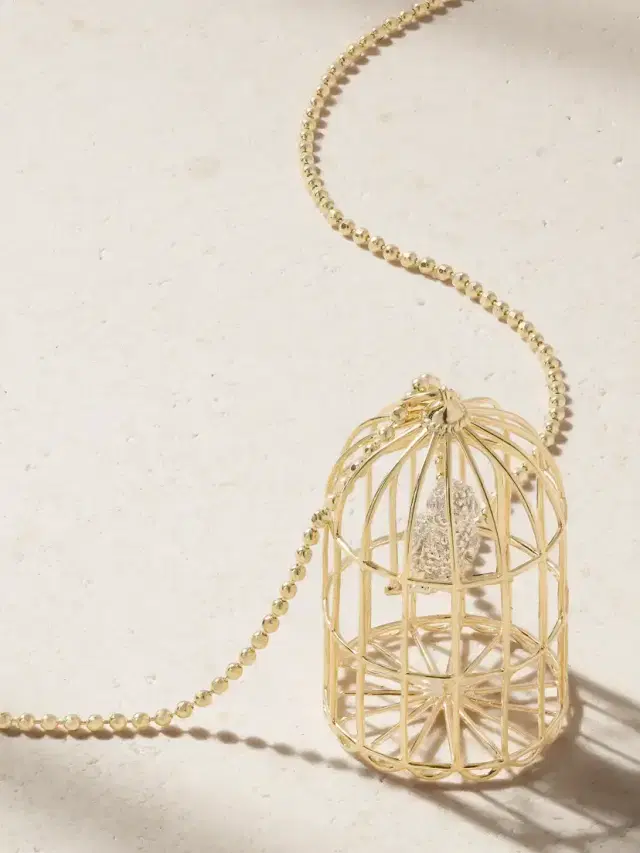 Caged Albert 14-karat Gold Diamond Necklace