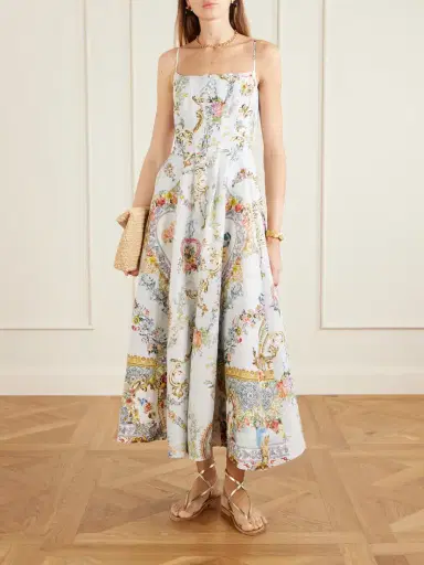 Camilla Crystal-embellished Printed Linen And Silk-blend Midi Dress | Thumbnail 2 Camilla Crystal-embellished Printed Linen And Silk-blend Midi Dress | Thumbnail 2