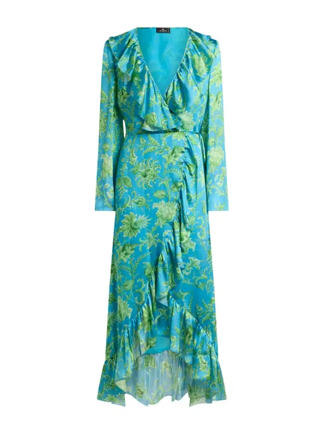 Ruffled Silk Wrap Maxi Dress