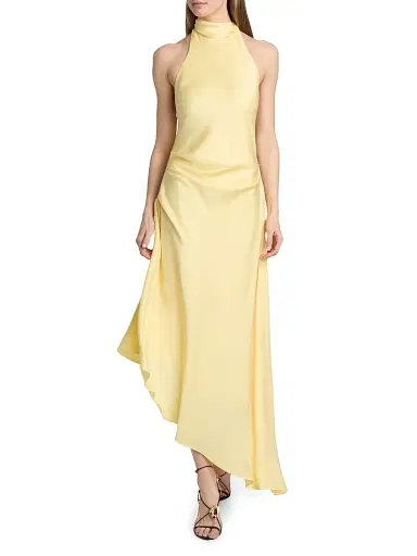 Simkhai Women's Monica Asymmetric Satin Midi-Dress - Buttercream - Size 2 | Thumbnail 2