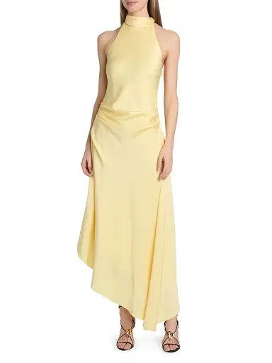 Simkhai Women's Monica Asymmetric Satin Midi-Dress - Buttercream - Size 2 | Thumbnail 3