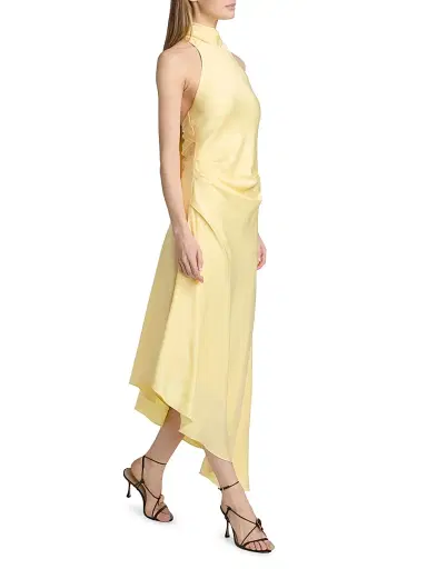 Simkhai Women's Monica Asymmetric Satin Midi-Dress - Buttercream - Size 2 | Thumbnail 4
