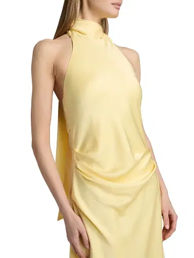 Simkhai Women's Monica Asymmetric Satin Midi-Dress - Buttercream - Size 2 | Thumbnail 6