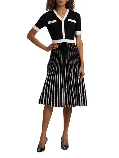 Misook Women's Knit Fit-And-Flare Midi-Dress - Black White - Size XXL | Thumbnail 2 Misook Women's Knit Fit-And-Flare Midi-Dress - Black White - Size XXL | Thumbnail 2