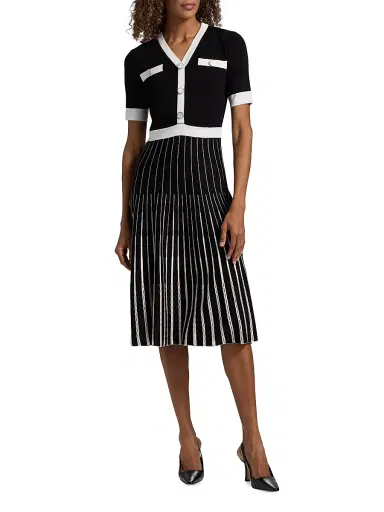 Misook Women's Knit Fit-And-Flare Midi-Dress - Black White - Size XXL | Thumbnail 3 Misook Women's Knit Fit-And-Flare Midi-Dress - Black White - Size XXL | Thumbnail 3