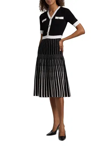 Misook Women's Knit Fit-And-Flare Midi-Dress - Black White - Size XXL | Thumbnail 4 Misook Women's Knit Fit-And-Flare Midi-Dress - Black White - Size XXL | Thumbnail 4