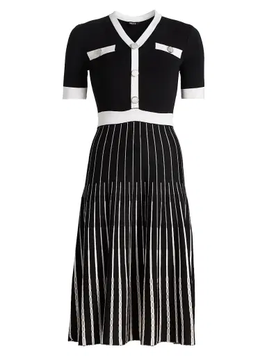 Misook Women's Knit Fit-And-Flare Midi-Dress - Black White - Size XXL | Thumbnail 1 Misook Women's Knit Fit-And-Flare Midi-Dress - Black White - Size XXL | Thumbnail 1