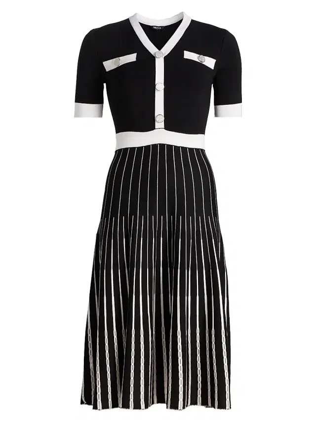 Misook Women's Knit Fit-And-Flare Midi-Dress - Black White