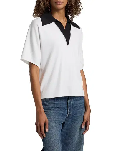Misook Women's Mixed-Media Knit Shirt - White Black | Thumbnail 4