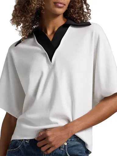 Misook Women's Mixed-Media Knit Shirt - White Black | Thumbnail 6