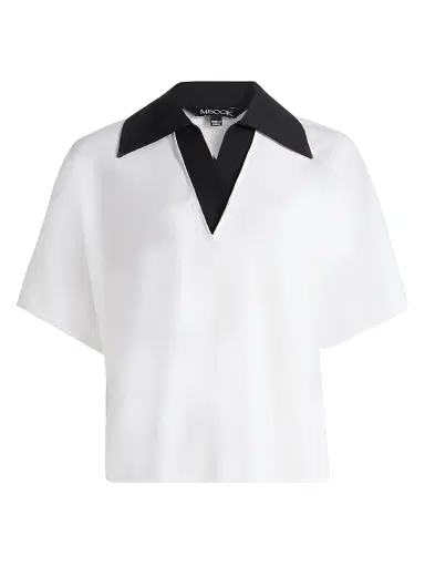 Misook Women's Mixed-Media Knit Shirt - White Black | Thumbnail 1