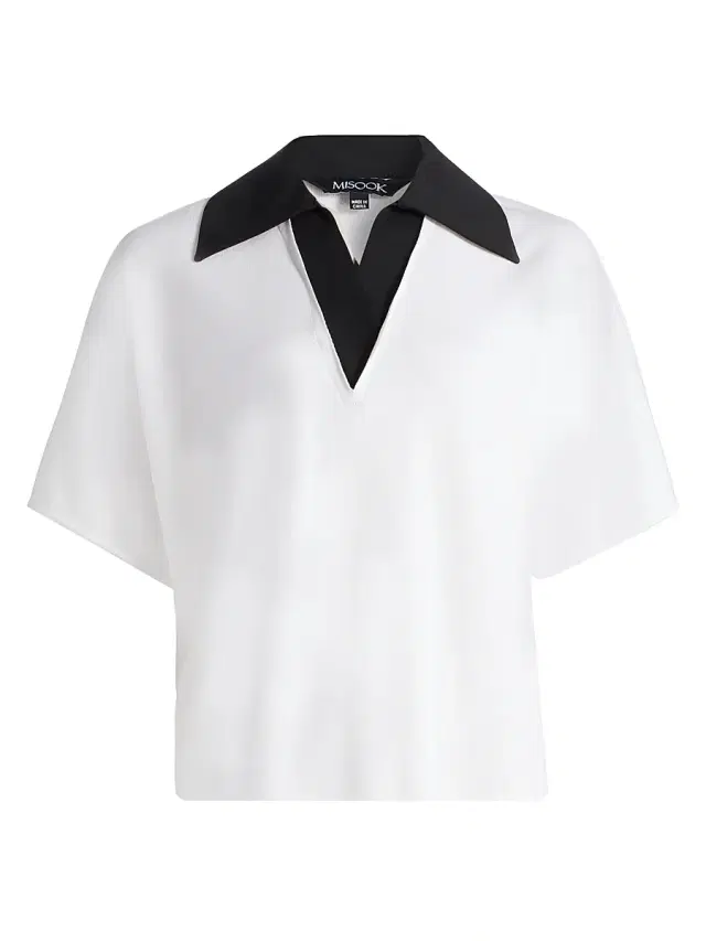 Misook Women's Mixed-Media Knit Shirt - White Black