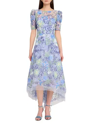 Teri Jon by Rickie Freeman Women's Floral Embroidered Tulle High-Low Gown - Lavender Multi - Size 16 | Thumbnail 2 Teri Jon by Rickie Freeman Women's Floral Embroidered Tulle High-Low Gown - Lavender Multi - Size 16 | Thumbnail 2