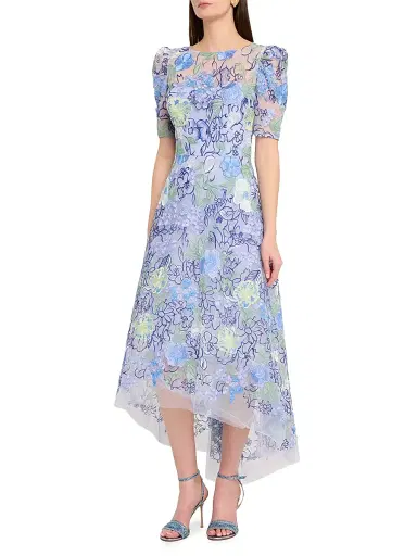Teri Jon by Rickie Freeman Women's Floral Embroidered Tulle High-Low Gown - Lavender Multi - Size 16 | Thumbnail 3 Teri Jon by Rickie Freeman Women's Floral Embroidered Tulle High-Low Gown - Lavender Multi - Size 16 | Thumbnail 3