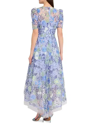 Teri Jon by Rickie Freeman Women's Floral Embroidered Tulle High-Low Gown - Lavender Multi - Size 16 | Thumbnail 4 Teri Jon by Rickie Freeman Women's Floral Embroidered Tulle High-Low Gown - Lavender Multi - Size 16 | Thumbnail 4
