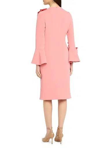 Teri Jon by Rickie Freeman Women's Flower Appliqué Flair-Cuff Mikado Crepe Midi-Dress | Thumbnail 4