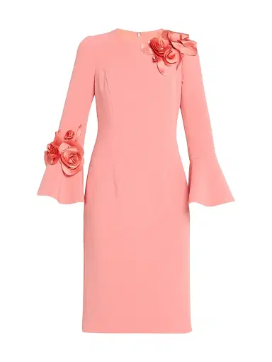 Teri Jon by Rickie Freeman Women's Flower Appliqué Flair-Cuff Mikado Crepe Midi-Dress | Thumbnail 1