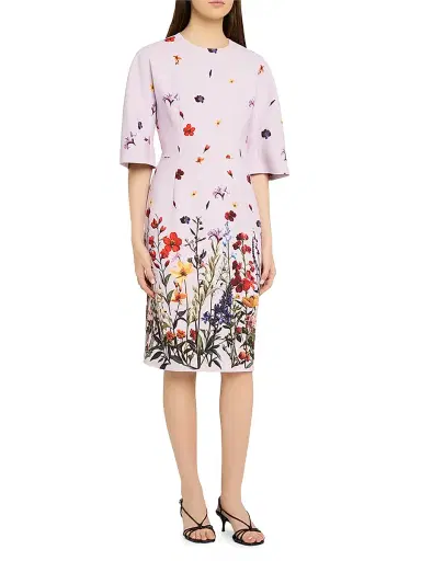 Teri Jon by Rickie Freeman Women's Floral Crepe Wide-Sleeve Knee-Length Dress | Thumbnail 3 Teri Jon by Rickie Freeman Women's Floral Crepe Wide-Sleeve Knee-Length Dress | Thumbnail 3