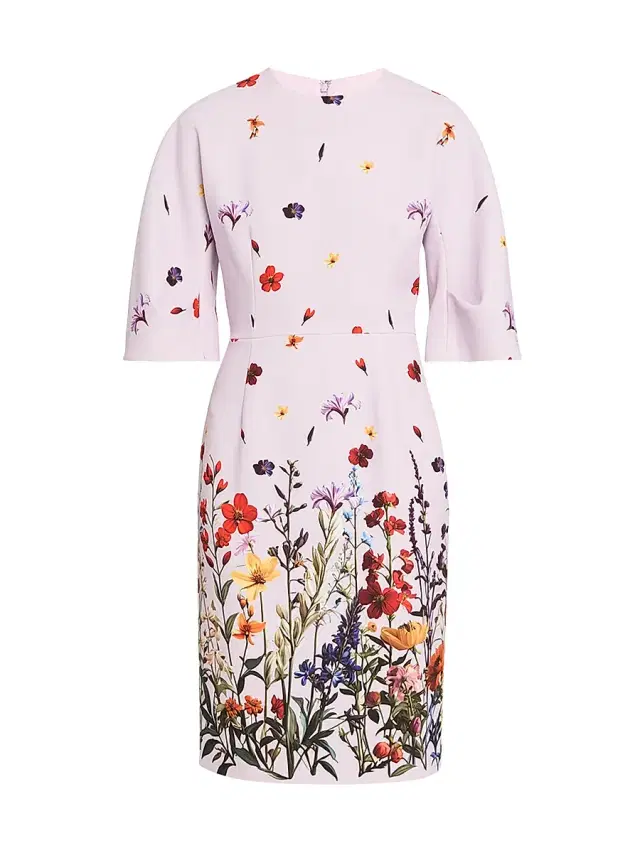 Teri Jon by Rickie Freeman Women's Floral Crepe Wide-Sleeve Knee-Length Dress - Lilac Multi