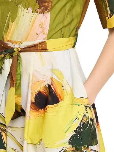 Teri Jon by Rickie Freeman Women's Paint-Print Boatneck Cotton Apron Midi-Dress | Thumbnail 5