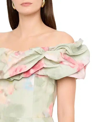 Teri Jon by Rickie Freeman Women's Floral Off-the-Shoulder Taffeta A-Line Gown - Mint Mult - Size 18 | Thumbnail 5