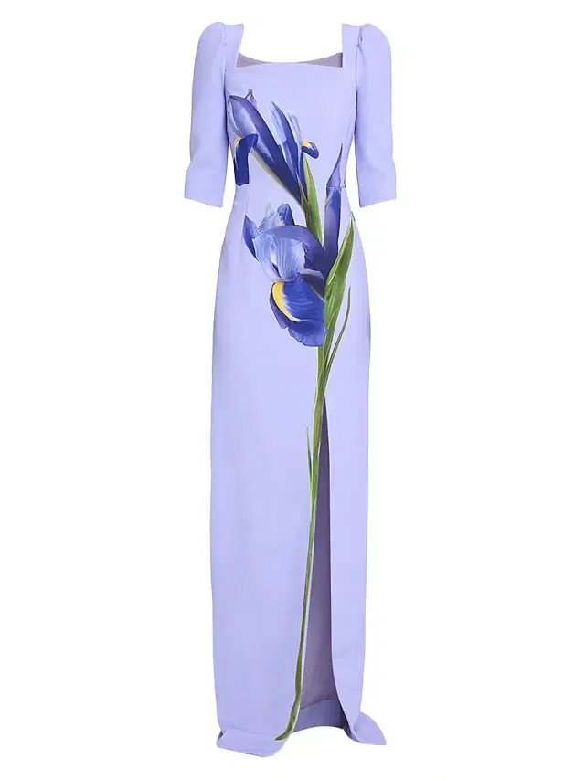 Women's Iris Print Crepe Column Gown - Iris Multi