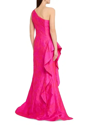Teri Jon by Rickie Freeman Women's Ruffled One-Shoulder Sleeveless Gown - Hot Pink - Size 18 | Thumbnail 4