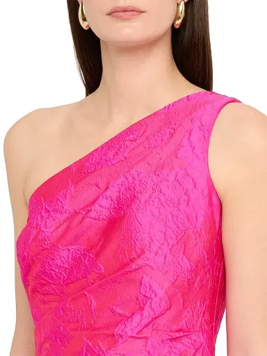 Teri Jon by Rickie Freeman Women's Ruffled One-Shoulder Sleeveless Gown - Hot Pink - Size 18 | Thumbnail 5