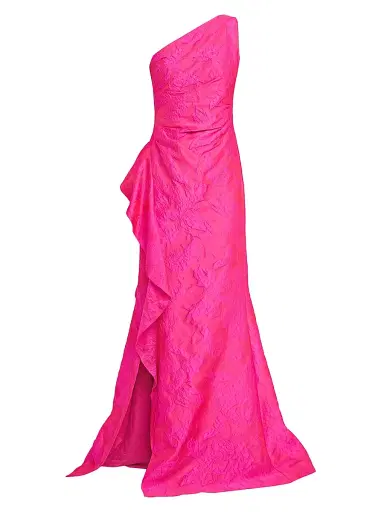 Teri Jon by Rickie Freeman Women's Ruffled One-Shoulder Sleeveless Gown - Hot Pink - Size 18 | Thumbnail 1