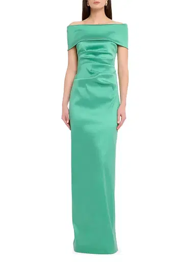Teri Jon by Rickie Freeman Women's Off-the-Shoulder Mikado Column Gown | Thumbnail 2