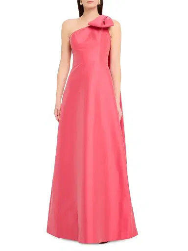 Teri Jon by Rickie Freeman Women's Bow One-Shoulder Mikado A-Line Gown - Coral | Thumbnail 2 Teri Jon by Rickie Freeman Women's Bow One-Shoulder Mikado A-Line Gown - Coral | Thumbnail 2