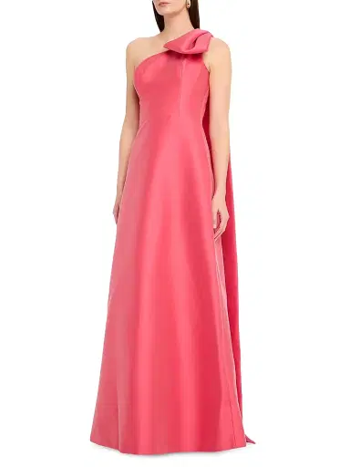 Teri Jon by Rickie Freeman Women's Bow One-Shoulder Mikado A-Line Gown - Coral | Thumbnail 3 Teri Jon by Rickie Freeman Women's Bow One-Shoulder Mikado A-Line Gown - Coral | Thumbnail 3