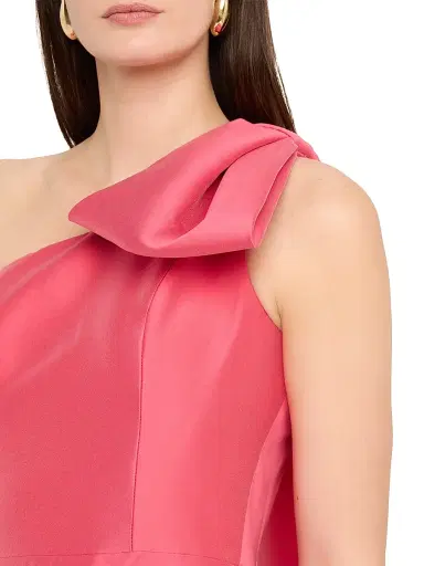 Teri Jon by Rickie Freeman Women's Bow One-Shoulder Mikado A-Line Gown - Coral | Thumbnail 5 Teri Jon by Rickie Freeman Women's Bow One-Shoulder Mikado A-Line Gown - Coral | Thumbnail 5