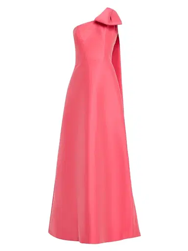 Teri Jon by Rickie Freeman Women's Bow One-Shoulder Mikado A-Line Gown - Coral | Thumbnail 1 Teri Jon by Rickie Freeman Women's Bow One-Shoulder Mikado A-Line Gown - Coral | Thumbnail 1