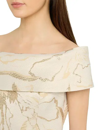 Teri Jon by Rickie Freeman Women's Metallic Jacquard Off-The-Shoulder Gown - Cham Gold | Thumbnail 5